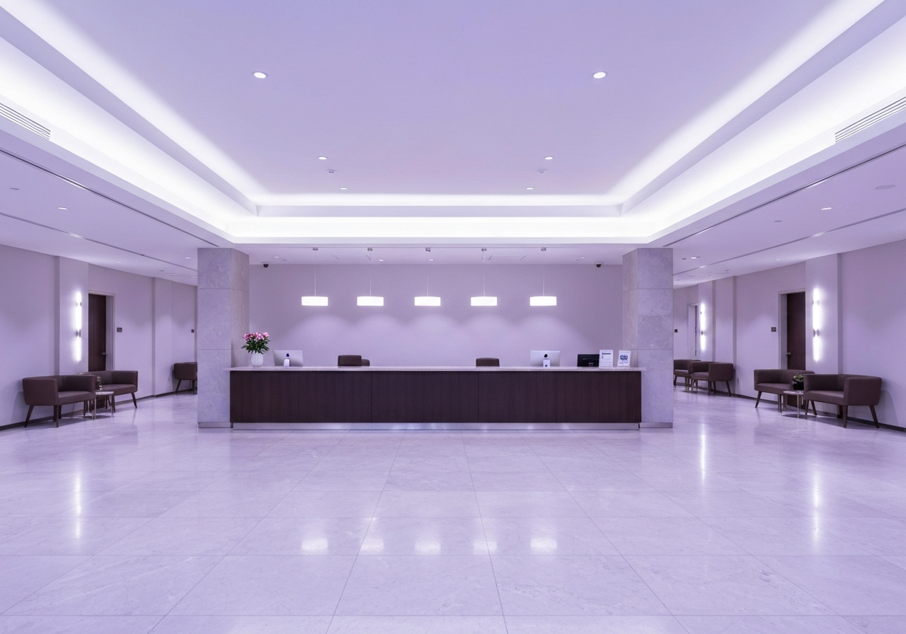 SparkleyClean about hero showing a confident commercial cleaning team at work